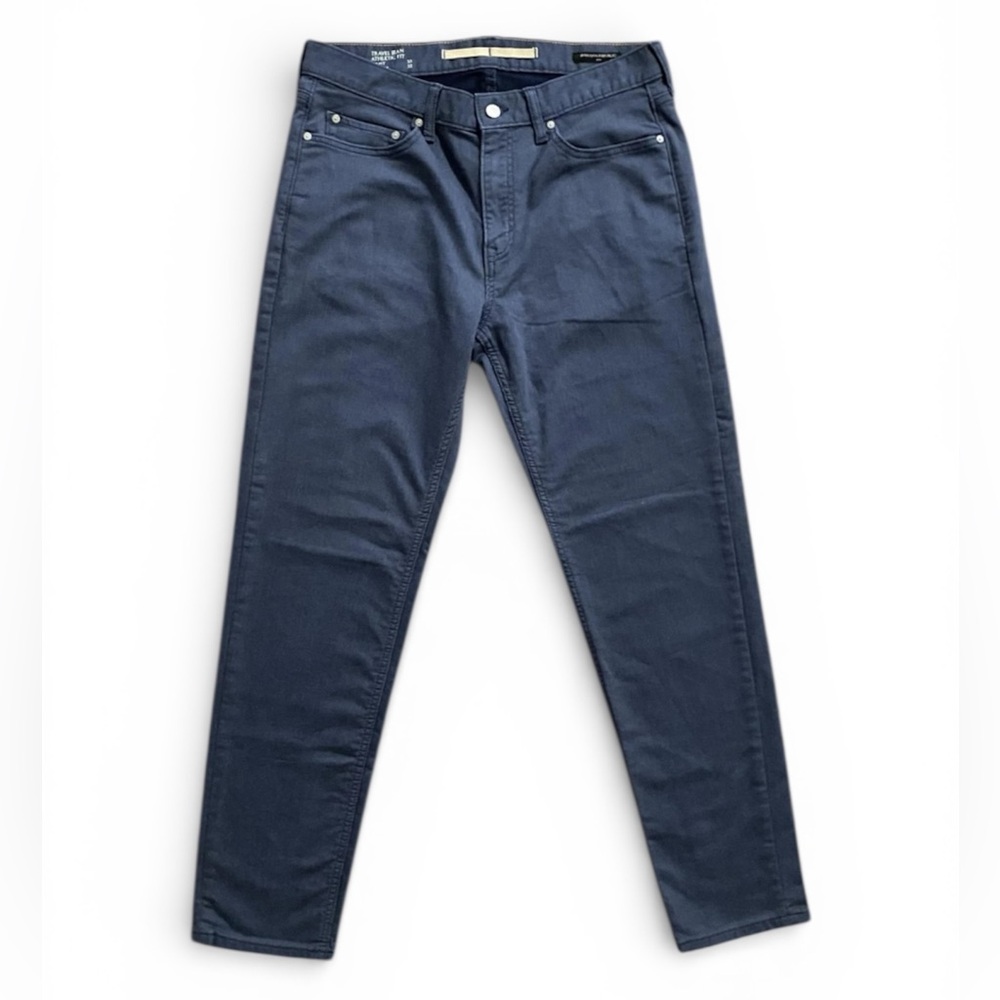 Banana Republic Men’s Traveler Jean Athletic Fit Heather Blue Gray Chino 34 X 30